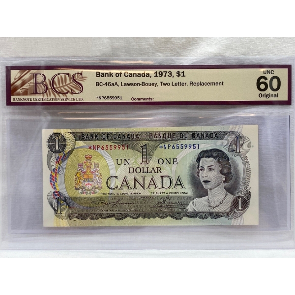 Graded Canadian 1973 $1 UNC Prefix: *NP