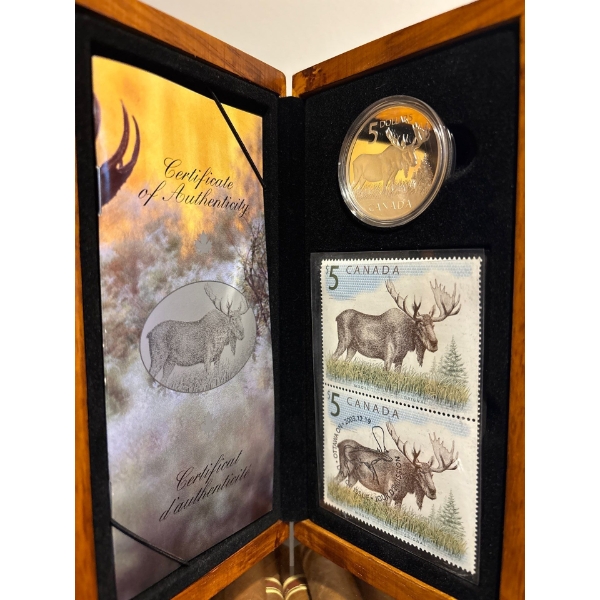 2004 $5 Canadian Wildlife: The Majestic Moose - Pure Silver Coin and Stamp Set