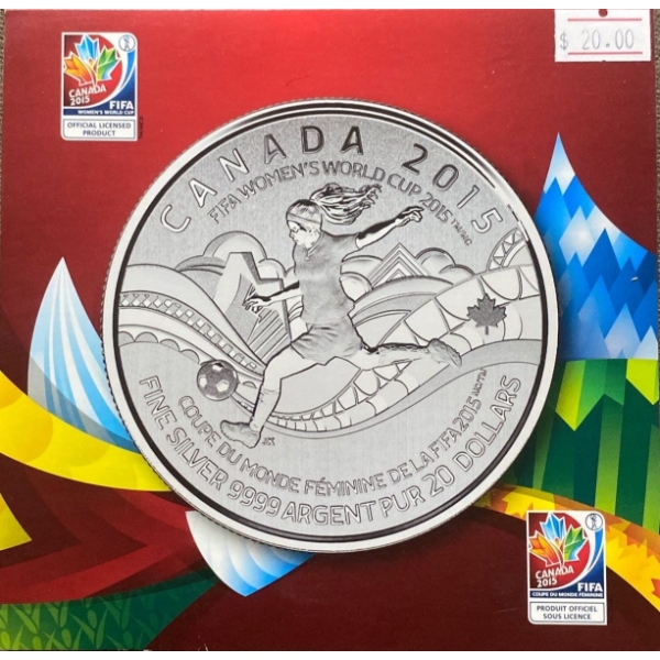2015 Canadian $20 Fine Silver Coin commemorating the FIFA Women's World Cup 7.96 Grams 99.99% Silver