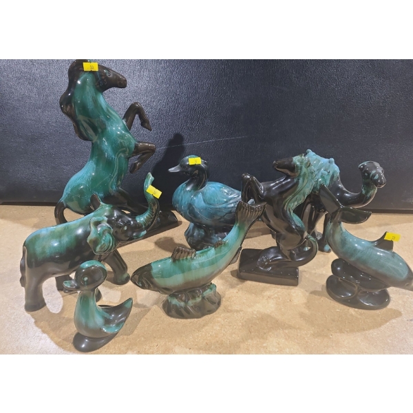 Selection of Blue Mountain Pottery Animals Including: Tallest Horse 9 X 14, Ducks, Camel and More!