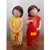 Image 3 : Two Colorful Asain Sister Figurines w/ Chinese Plate & Two Blue Mountain Pottery Candle Holders (8" 