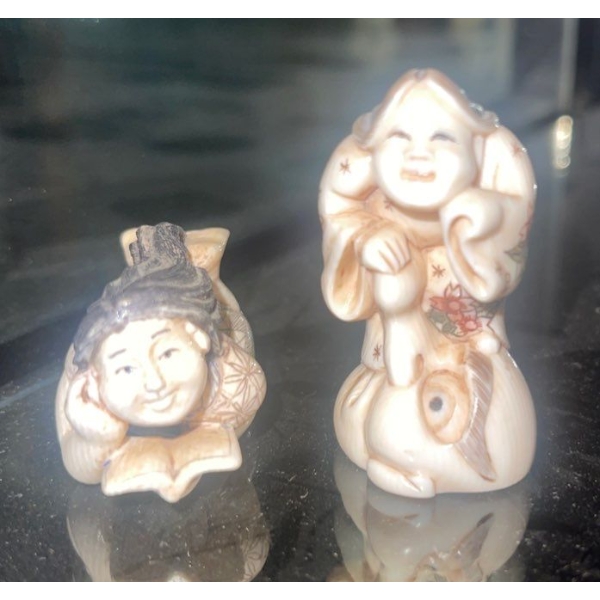 Two Antique Ivory/Bone Netsuke Figurines 3.5T