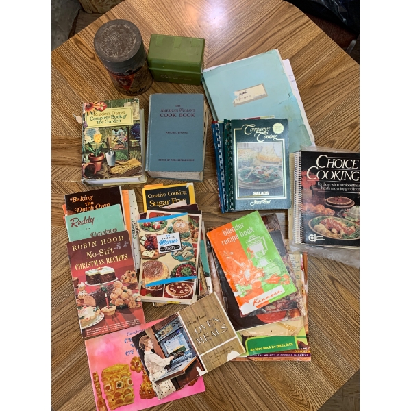 Huge Lot Vintage and Modern Cookbooks, Recipe Cards, and Storage Box