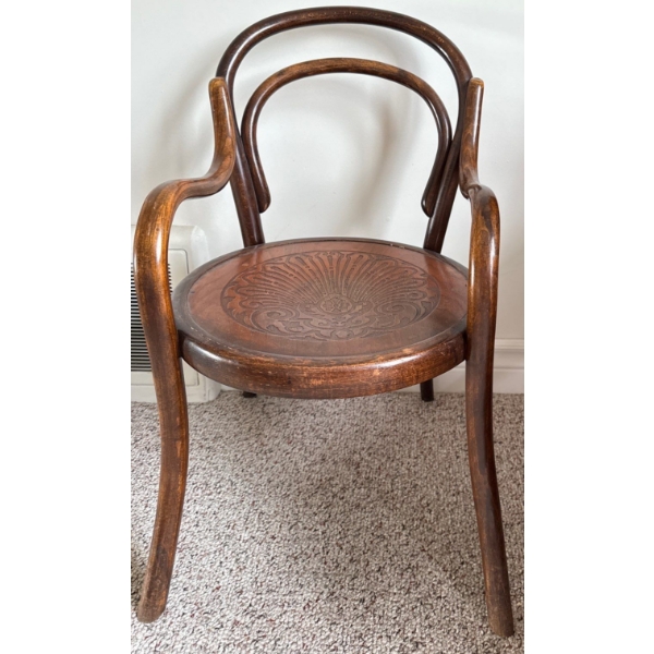 Beech Bentwood Arm Chair w/  Pressed Hand Carved Seat w/ Shell Detail 23T