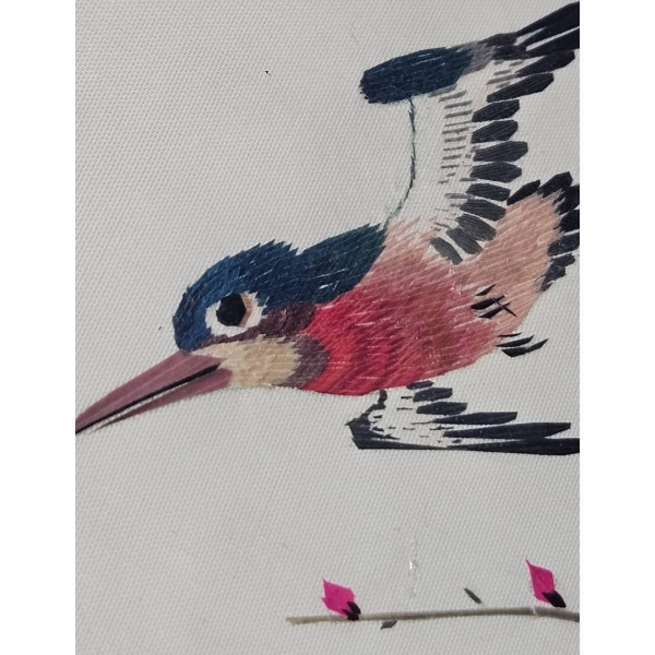 Chinese Silk Embroidered Artwork Featuring Bird on Tree, 20x25 cm