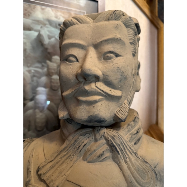 Chinese Terracotta Warrior, Wood Base 20W, 76T; Emperors Tomb Xian, China w/ Warriors Print (24x28) 