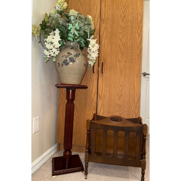 Stoneware Floral Vase w/ Pedestal & Magazine Rack 