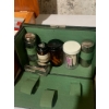 Image 11 : Wooden Box With Vintage Lego Blocks, Vintage Marble Jar, and Collectible Shaving Set