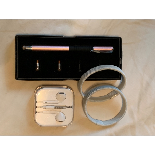 Set Including Stylus Pen, Earphones, and Charging Cables