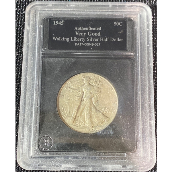 Authenticated Very Good 1945 Walking Liberty Silver Half Dollar