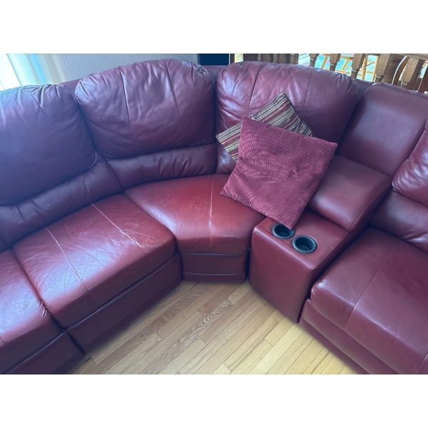 Large Wine L Shaped Couch, 5 Seater, Long Part is 138 In Long, 36 In Tall 