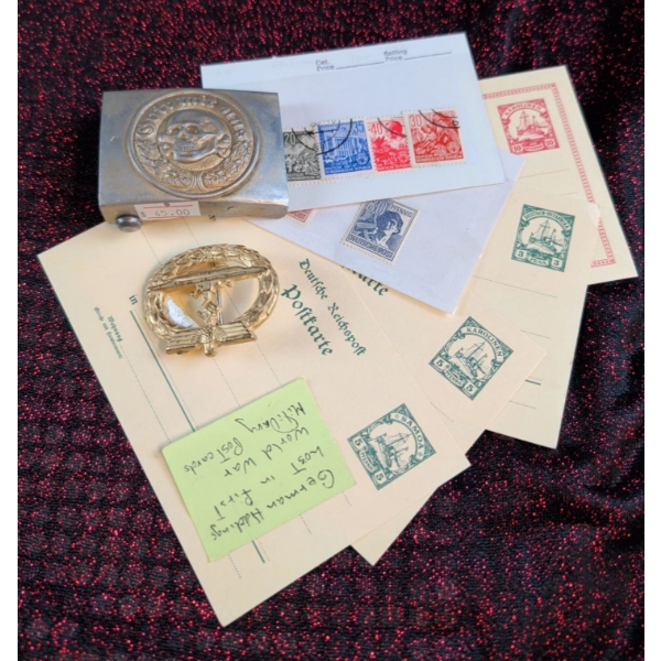 German Reich Postcards, Pin and Belt Buckle and More