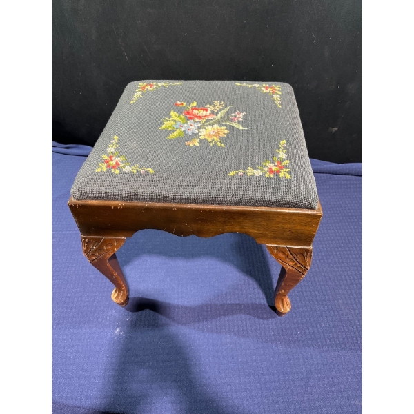 Decorative Needle Work Queen Ann Style Footstool