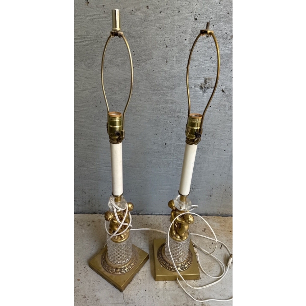 Pair of Decorative Lamp Stands, No Shade, Angel Themed 28T Each 