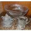 Image 1 : Vintage Jeannette Glass 'Anniversary' Pattern Ribbed Punch Bowl w/ Cream & Sugar 