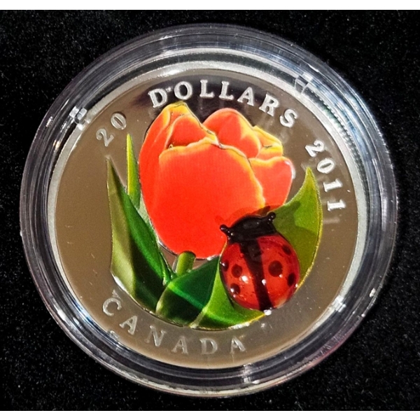 2011 $20 Tulip with Venetian Glass Ladybug - 99.9% Fine Silver Coin