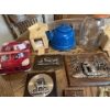 Image 2 : Collection of brass inlay 3-D art birdhouses a vintage blue speckled tea pot a vintage jar by Gaylor