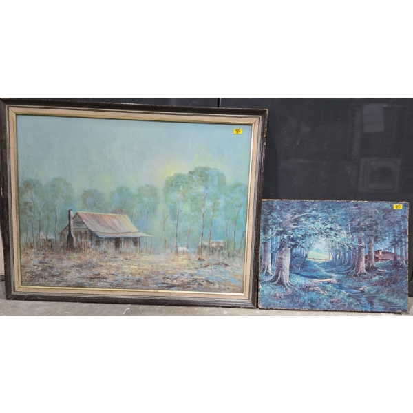 Pair of Print Wall Hangings 2 Cabin Forest Scenes
