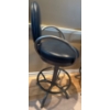 Image 4 : Genuine Leather Bar Stools - Black Swivel Chairs w/ Metal Frame & Armrests 33'Tall