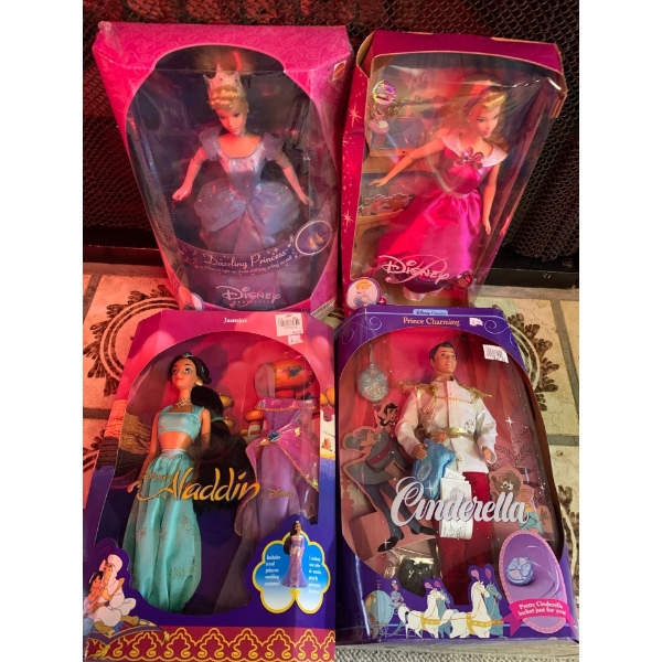 Cinderella Working & Ball Gown Dolls w/ Prince Charming Doll and Princess Jasmine Doll 