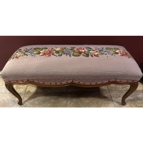 Gorgous Embroidered Oak Bench - Regency Style 45"Long 