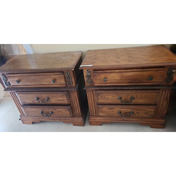 Pair of Wooden 3 Drawer Night Stands 30 w, 28 h, 17 d
