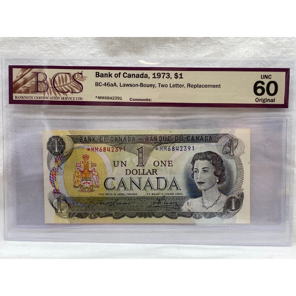 Graded Canadian 1973 $1 UNC Prefix: *MM