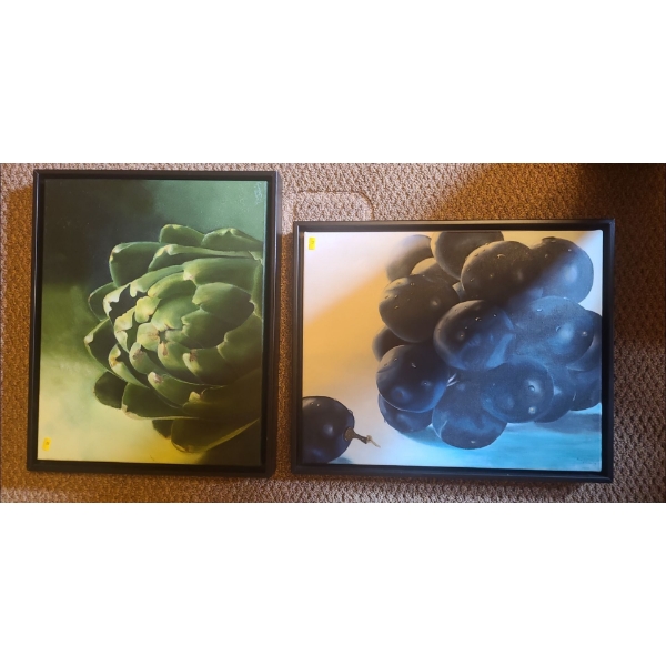 Framed Kitchen Art X2 (Artichoke and Blueberry, 22"W, 18"T)
