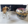 Image 2 : Small Glass Elephant 1.5 T and Adeline Porcelain Box 1.5" Diameter