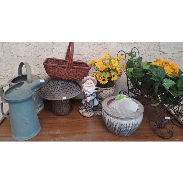 Assorted Outdoor Garden Decor Including: Watering Can 15 T, Gnome 13 T and More!