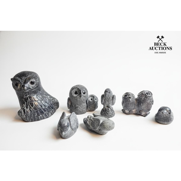 Vintage "A Wolf Original" Soapstone Owls And Other Figurines Made In Canada. 