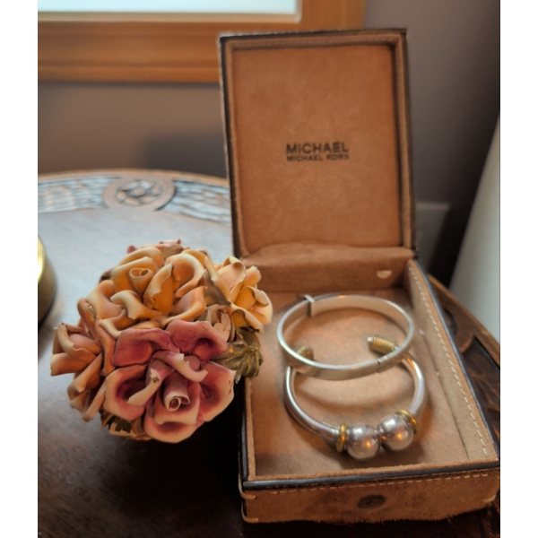 Stamped Sterling Bangles Fine Bone China Flowers