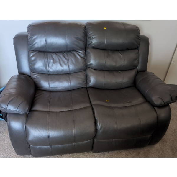 Double Grey Leather Reclining Sofa - 56W, 32D, 42T