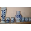 Image 1 : Neutral Ceramic w/ Blue Design: Vase 10 T and Pitcher w/ Small Cups 