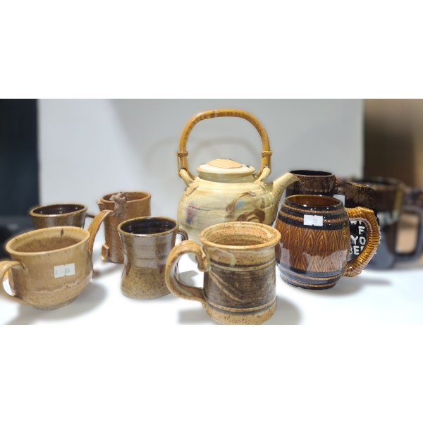 "Whistle For Your Beer" Mugs 5 T, Smallest Mug: 3.5 T, Bamboo Handle Teapot and More!