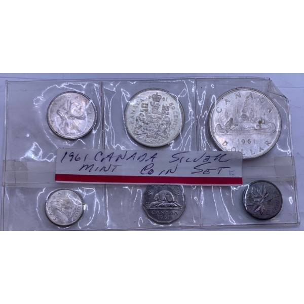 1961 Canada 80% Silver Proof Like Coin Set, 43.1 Grams 