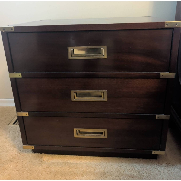 Gibbard Mahogany 3-Drawer Campaign-Style Nightstand with Brass Accents