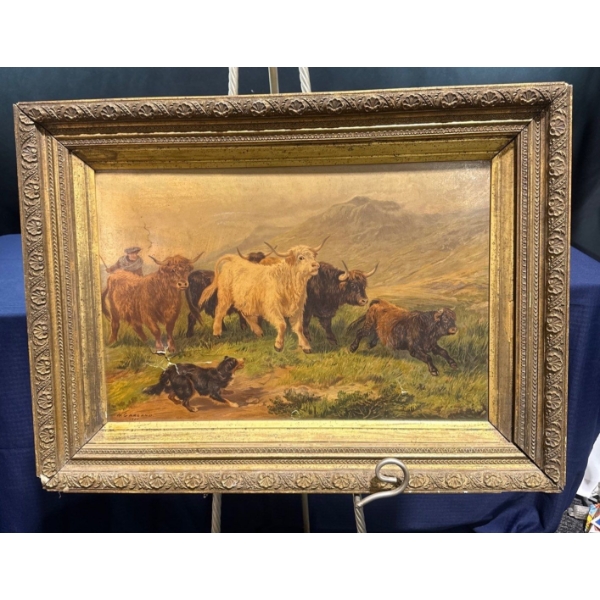 H Garland Untitled Herding Cattle  Original Oil 27Wx18H