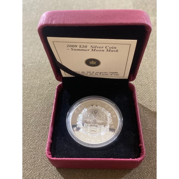 2009 $20 Canadian Silver Coin Summer Moon Mask, Proof Quality