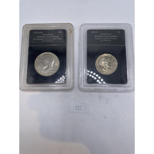 Slabbed American 1977 Half Dollar/ 1980 Dollar