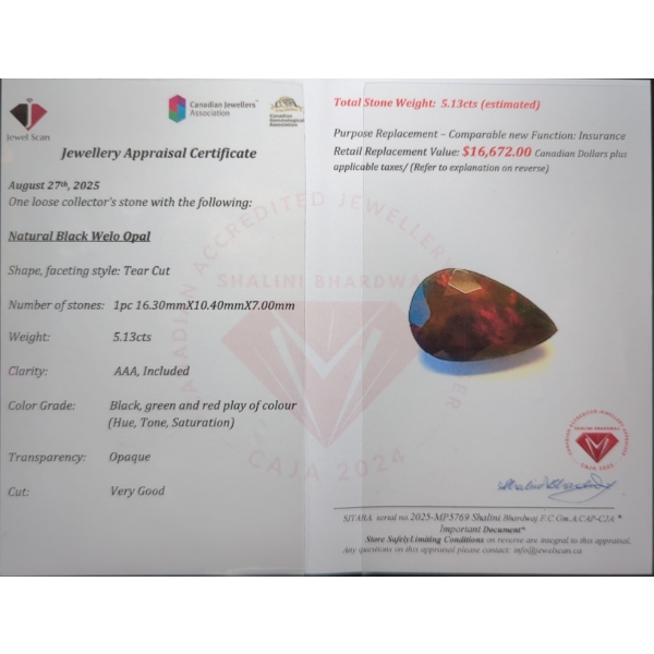 5.13 ct Certified Smoked Opal gemstone ($16,672 Appraisal)