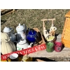 Image 3 : Wooden bread box damage shown in pictures, assortment of coffee, cups bowls, ceramic teapots