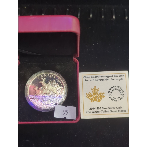 RCM 2014 The White-Tailed Deer: Mates Fine Silver 99.99 Coin 31.39g