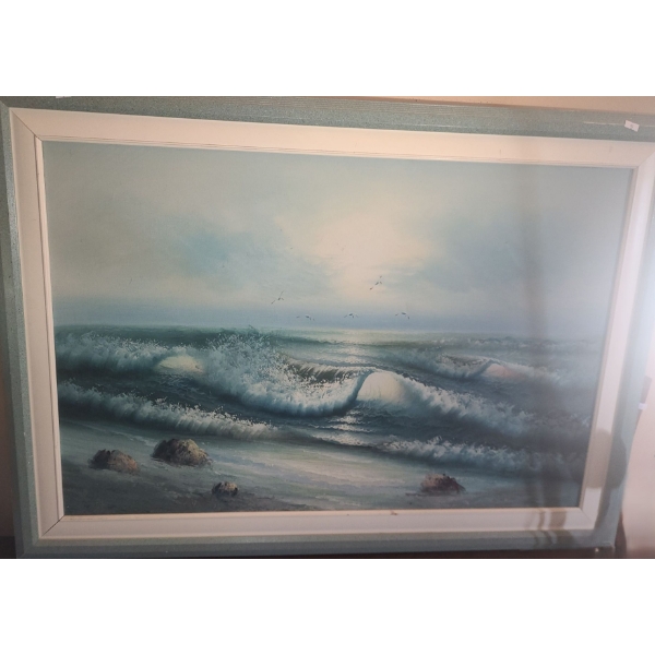 Painting of Seascape- Artist Bailey, 42 X 30 Framed Paint on Canvas