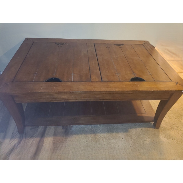 Wooden Coffee Table w/ Top Storage Compartments 48 W, 30 D, 19 T