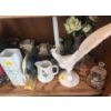 Image 9 : Contents of Shelf (2) Including: Pirate Mug, Mini Rose Teapot, Vases and Other Home Decor