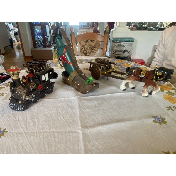 Train Shot Glass Set, Boot Bottle Holder, Horse and Buggy