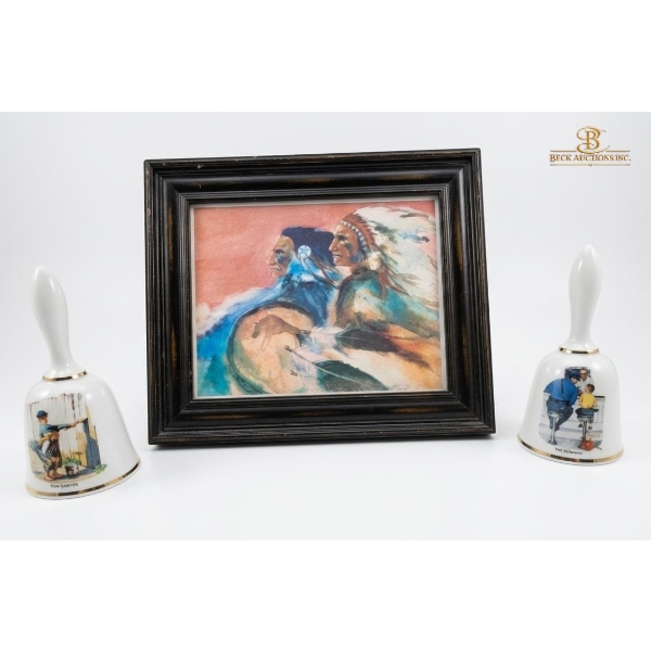 Painting Of Native American Figures ,  Danbury Mint Porcelain Collector Bell By Norman Rockwell. 