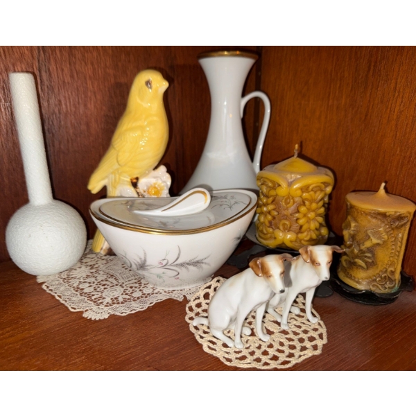Vintage Thomas Germany Porcelain 2 Piece Sugar Set w/ Hand Painted Perched Canary & more