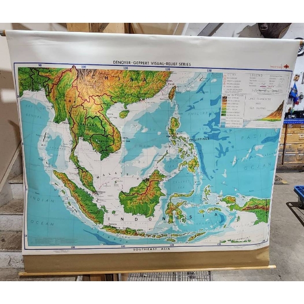 Denoyer-Geppert Visual-Relief Series Roll-Down Map of Southeast Asia